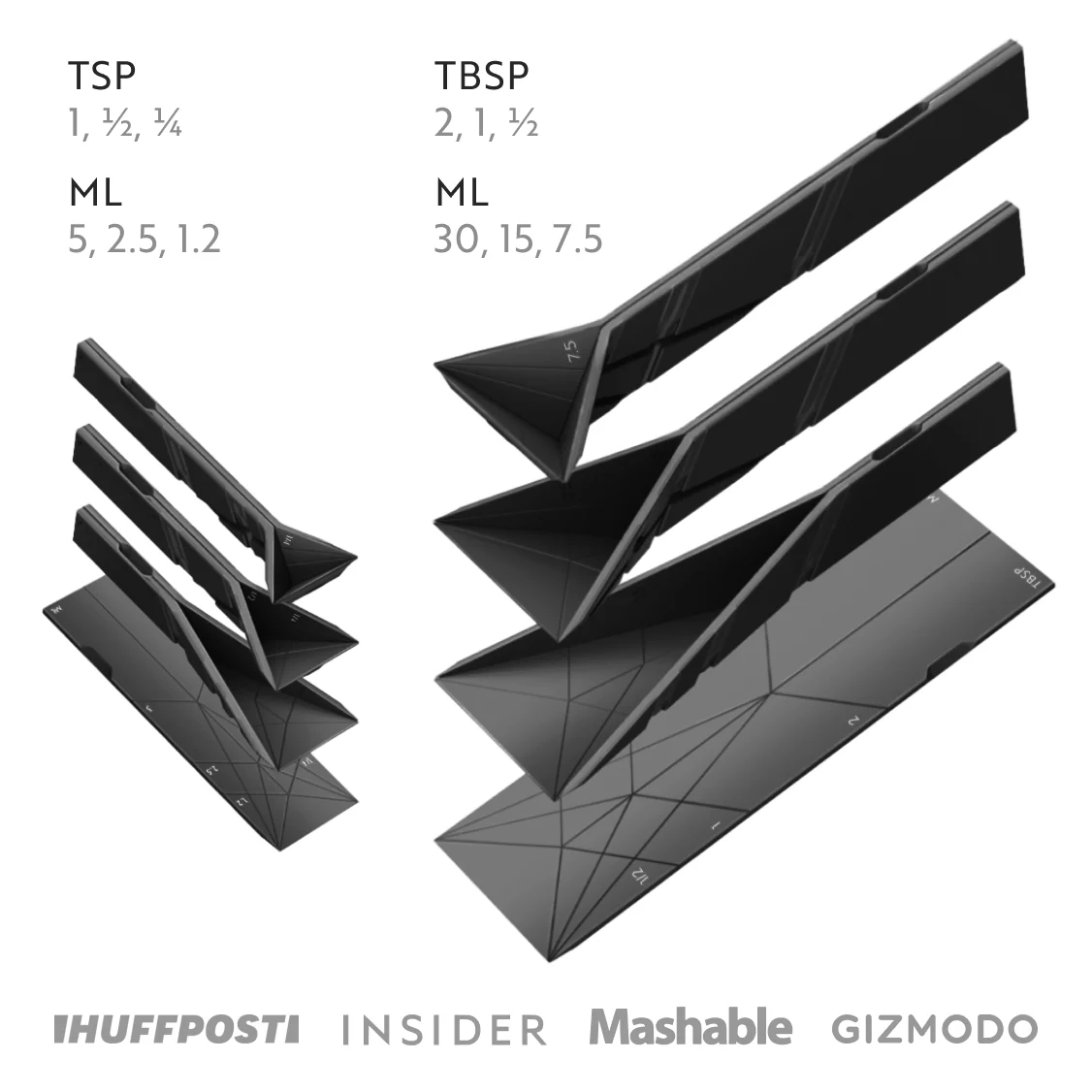 POLYGONS -Original Flat 3-in-1 Folding Measuring Spoons 2 Measuring spoons,with 6 different sizes